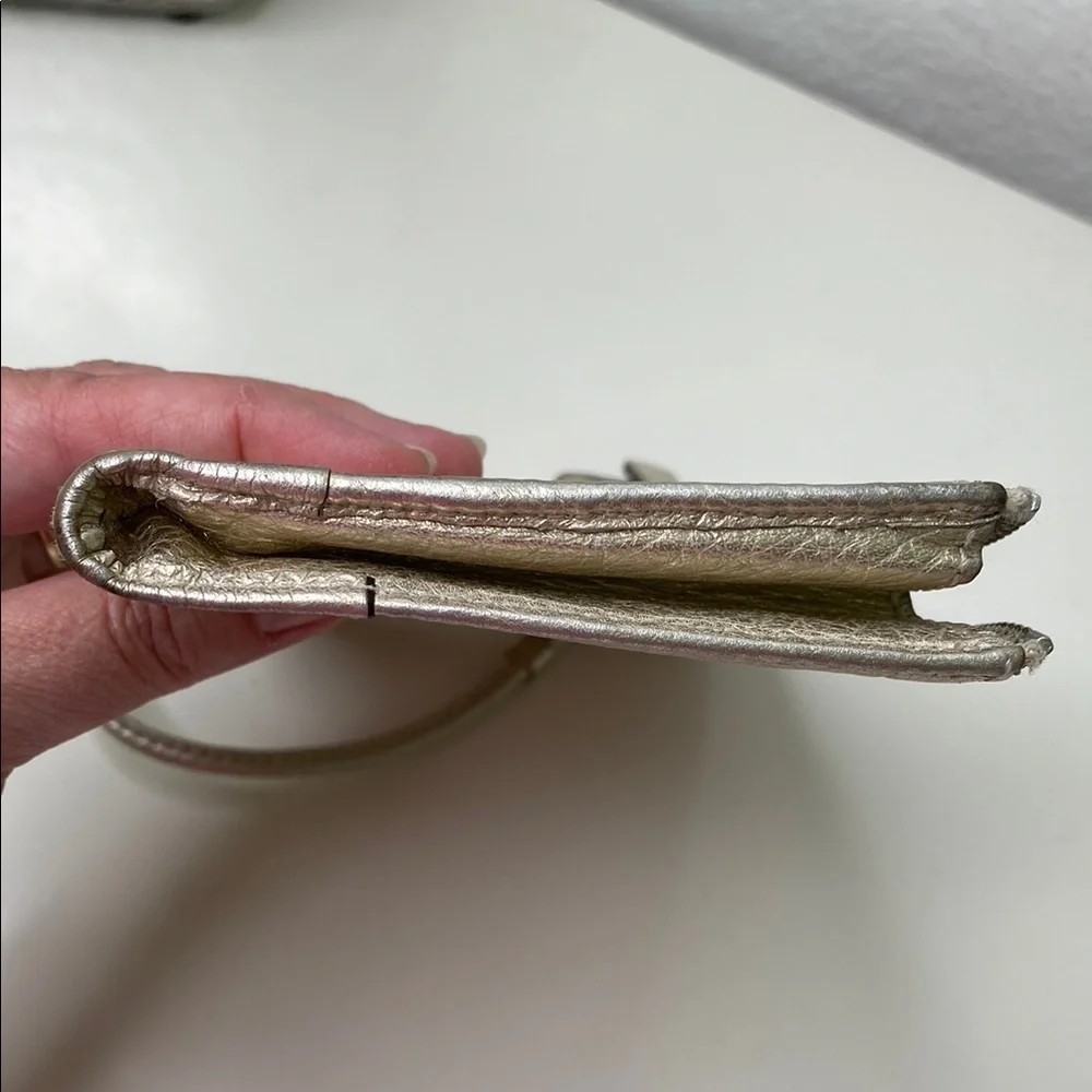 Coach Wristlet Metallic Champagne Leather‎